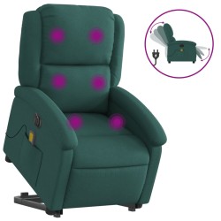 vidaXL Sillón masaje eléctrico reclinable elevable tela verde oscuro