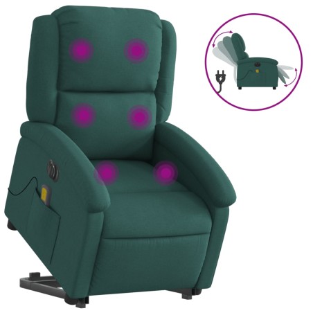 vidaXL Sillón masaje eléctrico reclinable elevable tela verde oscuro