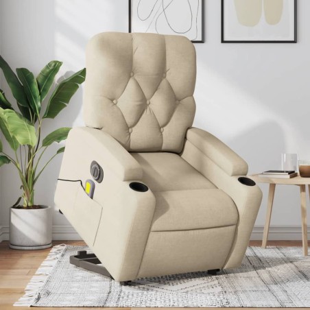 vidaXL Sillón de masaje eléctrico reclinable elevable tela crema