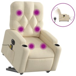 vidaXL Sillón de masaje eléctrico reclinable elevable tela crema