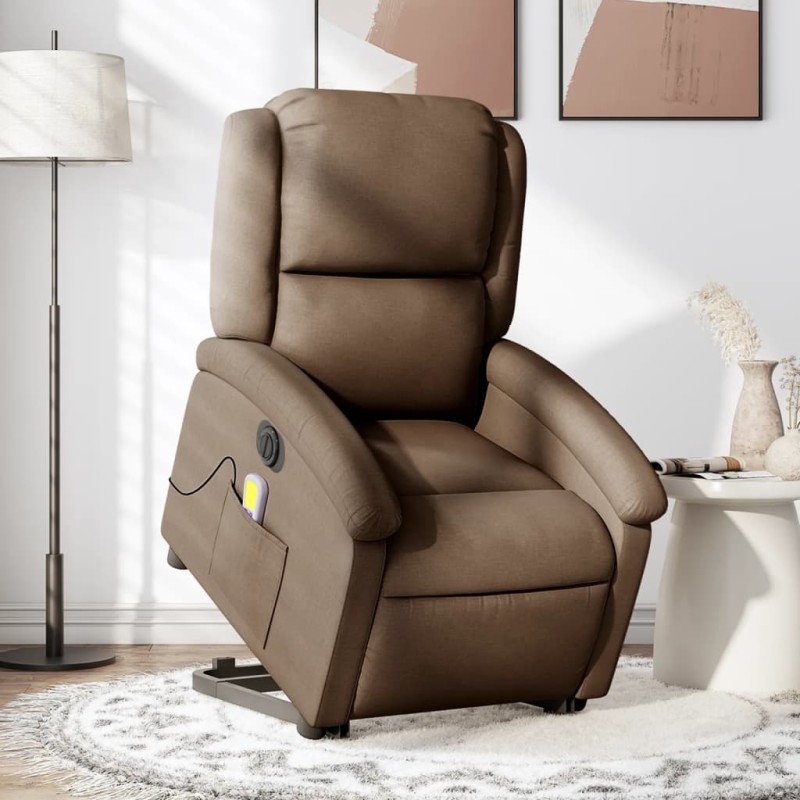 vidaXL Sillón de masaje eléctrico reclinable elevable tela marrón vidaXL Sillón de masaje eléctrico reclinable elevable tela marrón