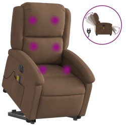 vidaXL Sillón de masaje eléctrico reclinable elevable tela marrón