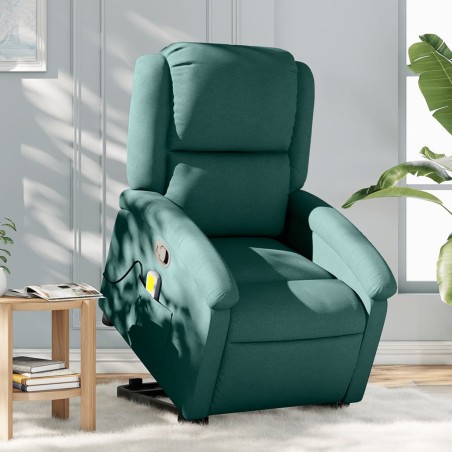 vidaXL Silla de masaje reclinable de pie de tela verde oscura