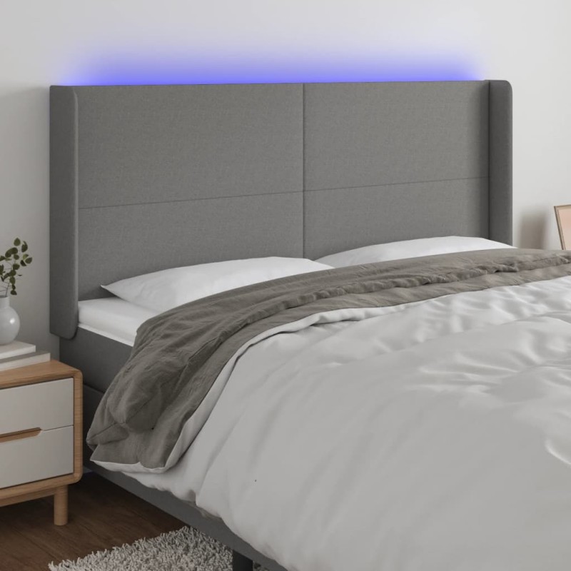 vidaXL Cabecero con LED de tela gris oscuro 203x16x118/128 cm vidaXL Cabecero con LED de tela gris oscuro 203x16x118/128 cm