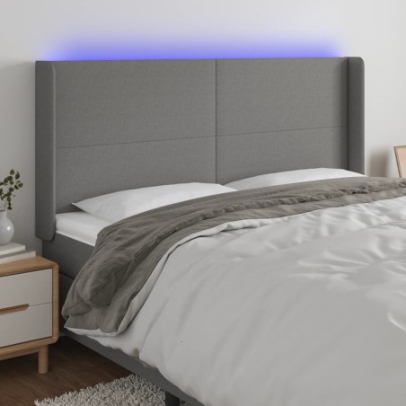 vidaXL Cabecero con LED de tela gris oscuro 203x16x118/128 cm