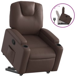 vidaXL Sillón reclinable elevable cuero sintético marrón