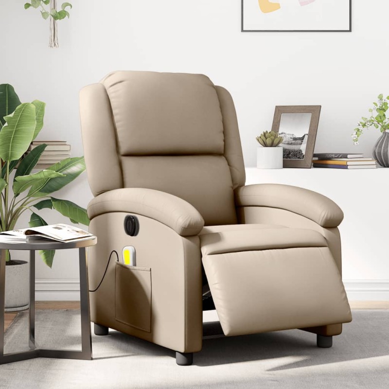 vidaXL Sillón reclinable de masaje eléctrico cuero sintético capuchino vidaXL Sillón reclinable de masaje eléctrico cuero sintético capuchino