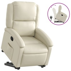 vidaXL Sillón reclinable elevable cuero artificial color crema