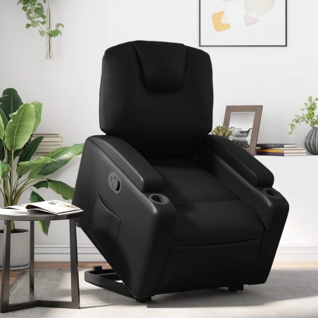 vidaXL Sillón reclinable elevable cuero artificial negro