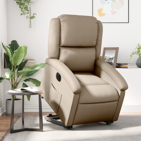 vidaXL Sillón elevable eléctrico cuero artificial capuchino