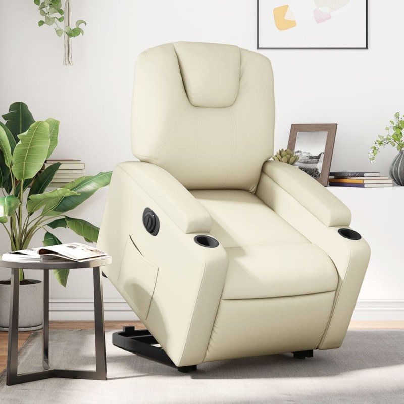 vidaXL Sillón reclinable elevable eléctrico de cuero sintético crema vidaXL Sillón reclinable elevable eléctrico de cuero sintético crema