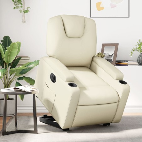 vidaXL Sillón reclinable elevable eléctrico de cuero sintético crema