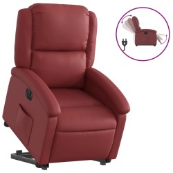 vidaXL Sillón elevable eléctrico cuero artificial rojo tinto