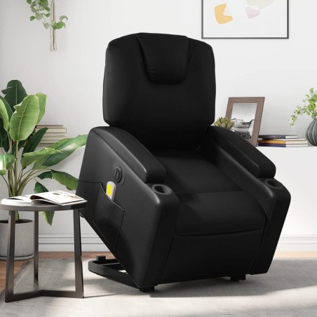 vidaXL Sillón de masaje elevable eléctrico cuero sintético negro