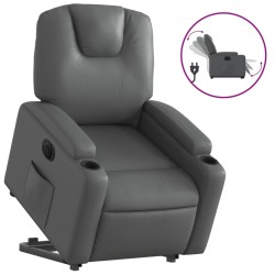 vidaXL Sillón reclinable elevable eléctrico de cuero sintético gris
