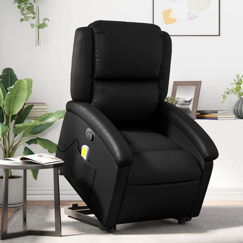 vidaXL Sillón reclinable de masaje de pie cuero artificial negro