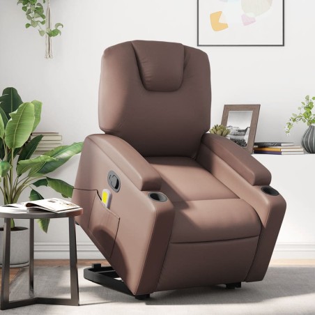 vidaXL Sillón reclinable de masaje de pie de cuero sintético marrón