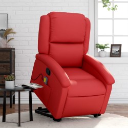vidaXL Sillón reclinable de masaje de pie cuero artificial rojo