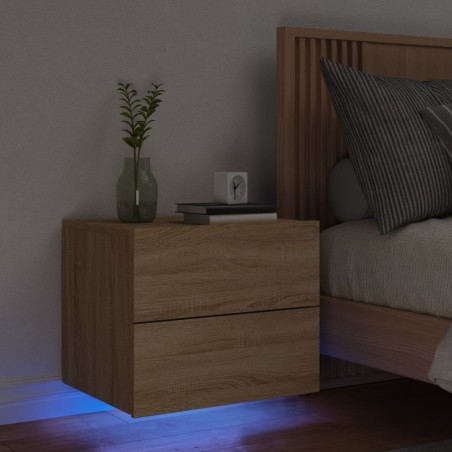 vidaXL Mesita de noche de pared con luces LED roble Sonoma