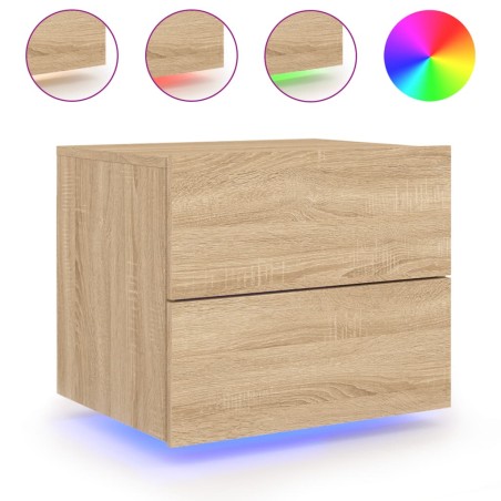 vidaXL Mesita de noche de pared con luces LED roble Sonoma