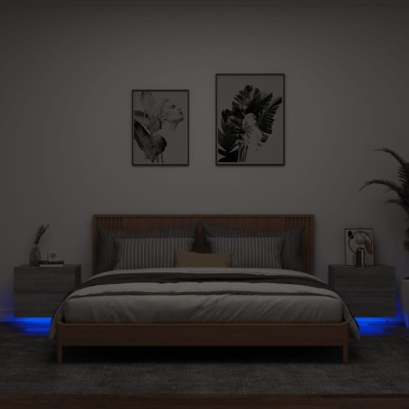 vidaXL Mesitas de noche de pared con luces LED 2 unidades gris Sonoma