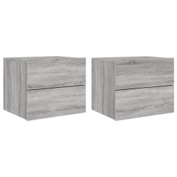 vidaXL Mesitas de noche de pared con luces LED 2 unidades gris Sonoma