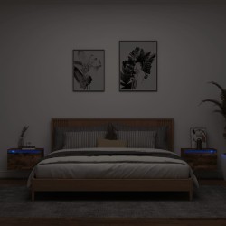 vidaXL Mesitas de noche de pared con luces LED 2 uds roble ahumado