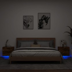 vidaXL Mesitas de noche de pared con luces LED 2 uds roble ahumado