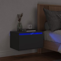 vidaXL Mesita de noche de pared con luces LED negro