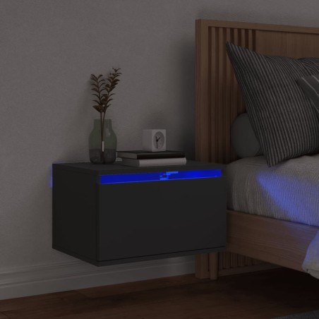 vidaXL Mesita de noche de pared con luces LED negro