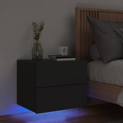 vidaXL Mesita de noche de pared con luces LED negro