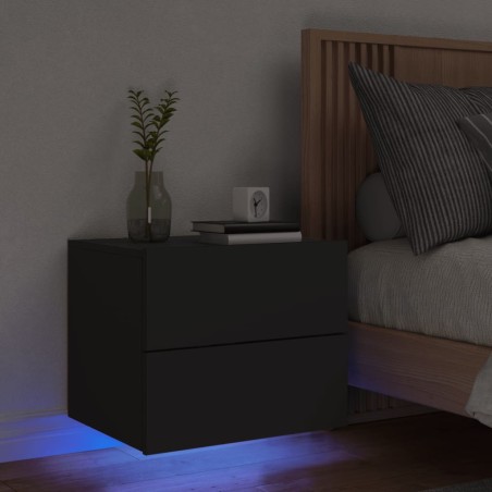 vidaXL Mesita de noche de pared con luces LED negro