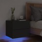 vidaXL Mesita de noche de pared con luces LED negro
