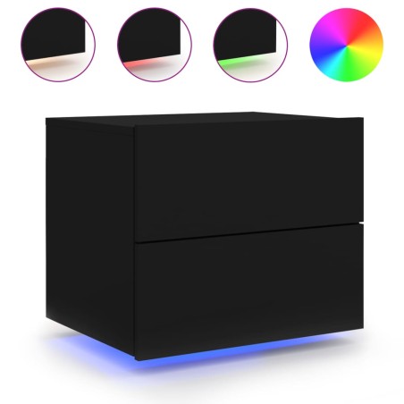 vidaXL Mesita de noche de pared con luces LED negro