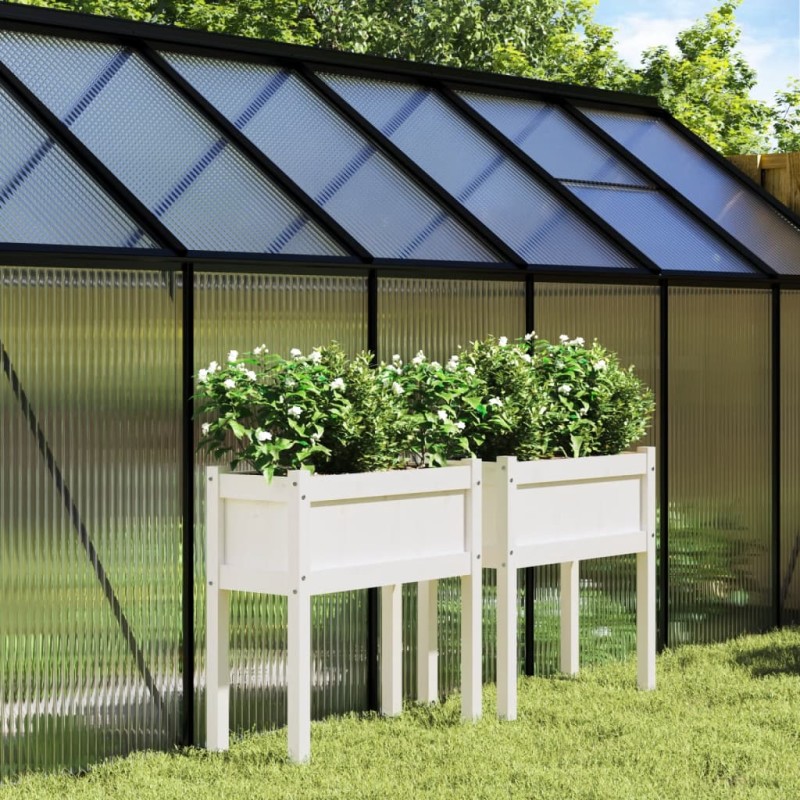 vidaXL Jardineras exterior con patas 2 uds madera maciza pino blanco