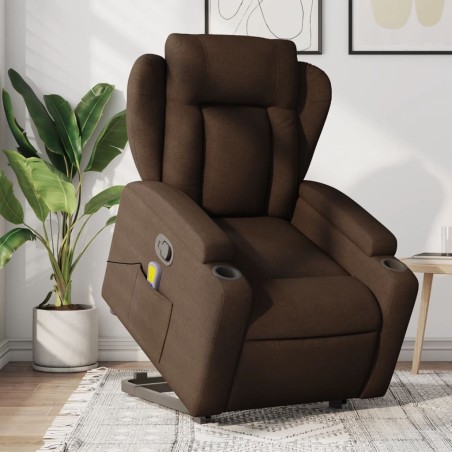 vidaXL Silla de masaje reclinable de pie de tela marrón