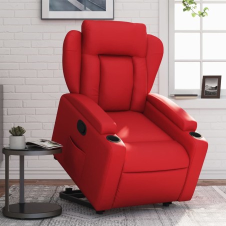 vidaXL Sillón reclinable elevable cuero artificial rojo