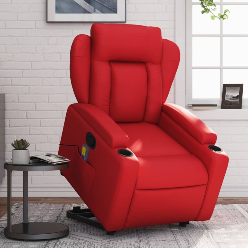 vidaXL Sillón reclinable de masaje de pie cuero artificial rojo vidaXL Sillón reclinable de masaje de pie cuero artificial rojo