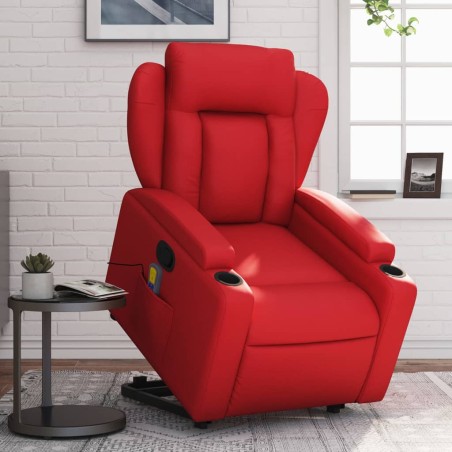 vidaXL Sillón reclinable de masaje de pie cuero artificial rojo