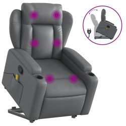 vidaXL Sillón reclinable de masaje de pie cuero artificial gris