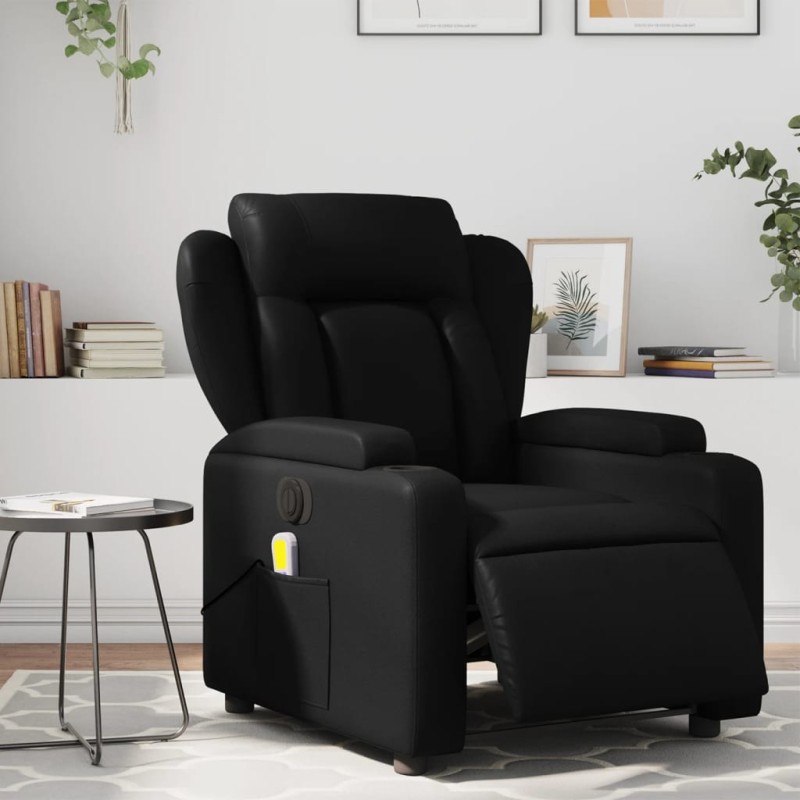 vidaXL Sillón de masaje reclinable eléctrico cuero sintético negro vidaXL Sillón de masaje reclinable eléctrico cuero sintético negro