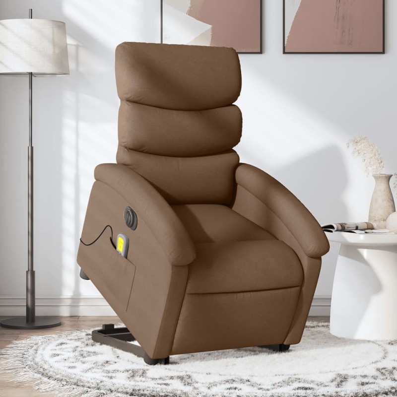 vidaXL Sillón de masaje eléctrico reclinable elevable tela marrón vidaXL Sillón de masaje eléctrico reclinable elevable tela marrón
