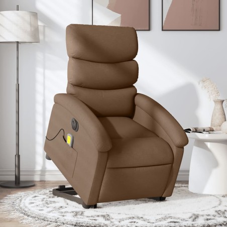 vidaXL Sillón de masaje eléctrico reclinable elevable tela marrón
