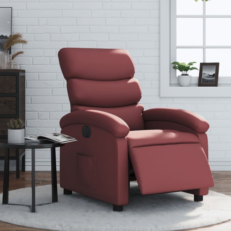 vidaXL Sillón reclinable eléctrico de cuero sintético rojo tinto vidaXL Sillón reclinable eléctrico de cuero sintético rojo tinto