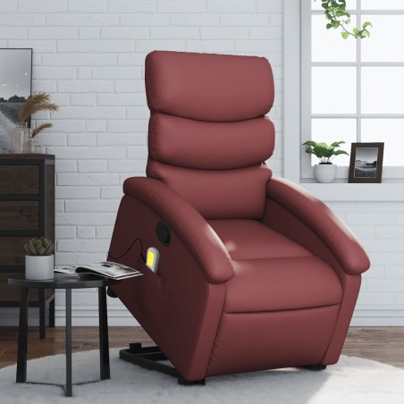 vidaXL Sillón reclinable de masaje de pie cuero artificial rojo tinto