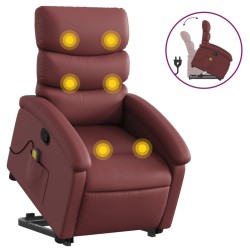 vidaXL Sillón reclinable de masaje de pie cuero artificial rojo tinto