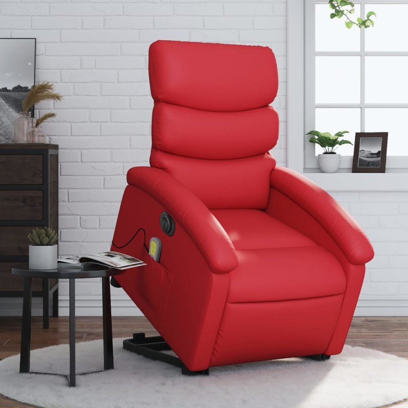 vidaXL Sillón de majaje elevable eléctrico cuero artificial rojo