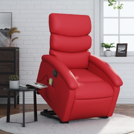 vidaXL Sillón de majaje elevable eléctrico cuero artificial rojo