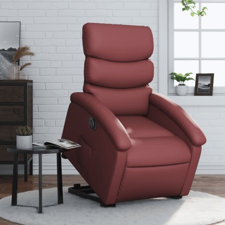 vidaXL Sillón elevable eléctrico cuero artificial rojo tinto