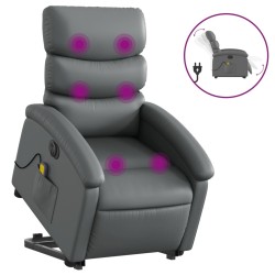 vidaXL Sillón de masaje elevable eléctrico cuero sintético gris
